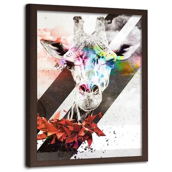 Obraz w ramie brązowej FEEBY, Żyrafa Abstrakcja Kolorowy 60x80 - Feeby