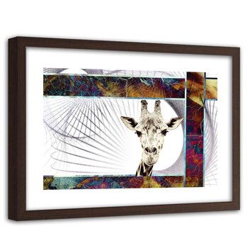 Obraz w ramie brązowej FEEBY, Żyrafa Zwierzęta 60x40 - Feeby
