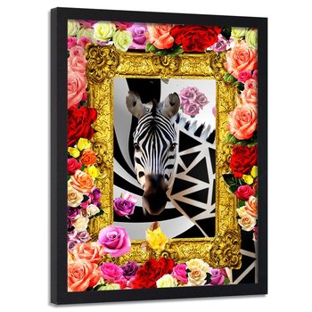 Obraz w ramie czarnej FEEBY, Abstrakcja Kwiaty Zebra 50x70 - Feeby