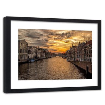 Obraz w ramie czarnej FEEBY, Amsterdam rzeka miasto 90x60 - Feeby