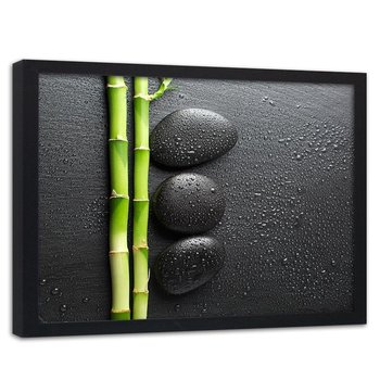 Obraz w ramie czarnej FEEBY, Bambus Zen Kamienie Czarny 90x60 - Feeby
