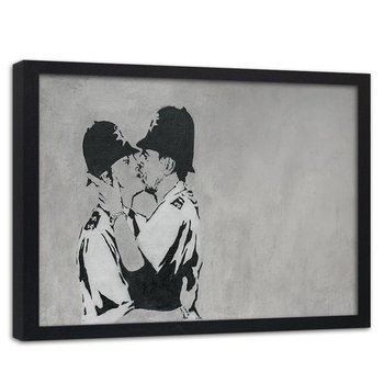 Obraz w ramie czarnej FEEBY, Banksy Kissing Coppers 90x60 - Feeby