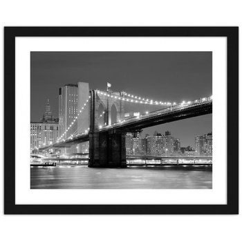 Obraz w ramie czarnej FEEBY Brooklyn Bridge z panoramą miasta nad East River, 70x50 cm - Feeby