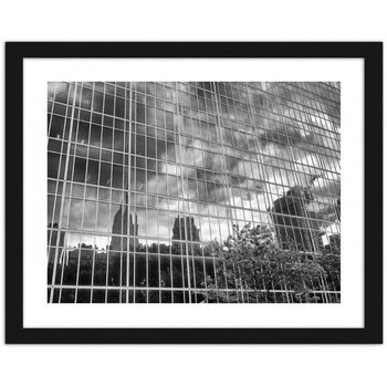 Obraz w ramie czarnej FEEBY Centrum Manhattanu odbite od budynku, 60x40 cm - Feeby