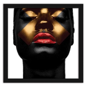 Obraz w ramie czarnej FEEBY Czarna skóra i czerwone usta, 80x80 cm - Feeby