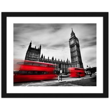 Obraz w ramie czarnej FEEBY Czerwone autobusy w ruchu i Big Ben, 80x60 cm - Feeby