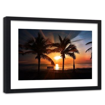 Obraz w ramie czarnej FEEBY, Palmy morze zachód słońca 60x40 - Feeby