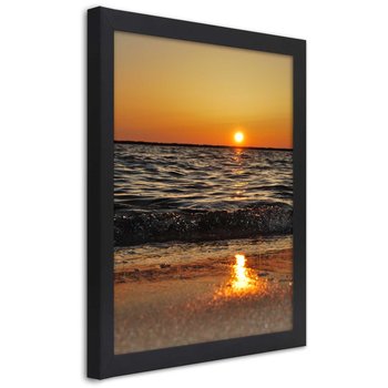 Obraz w ramie czarnej FEEBY, Zachód Słońca Plaża Morze 70x100 - Feeby