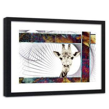 Obraz w ramie czarnej FEEBY, Żyrafa Zwierzęta 90x60 - Feeby