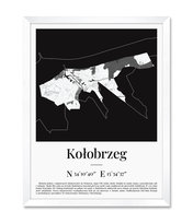 Obraz w ramie na ścianę plan miasta mapa Kołobrzegu Kołobrzeg biała rama 32x42 cm