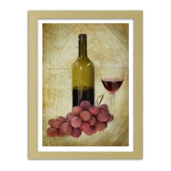 Obraz w ramie naturalnej FEEBY Butelka wina i winogron, 70x100 cm - Feeby