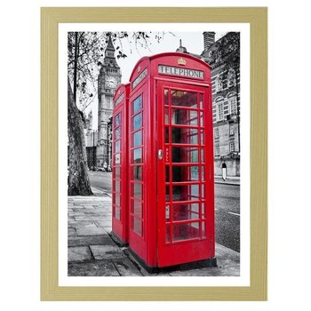 Obraz w ramie naturalnej FEEBY Czerwona budka telefoniczna w Londynie, 40x60 cm - Feeby