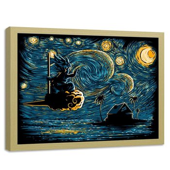 Obraz w ramie naturalnej FEEBY, Gwiażdzista noc Goku, 90x60 cm - Feeby