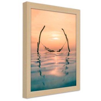 Obraz w ramie naturalnej FEEBY, Hamak Morze Słońce Widok 30x45 - Feeby