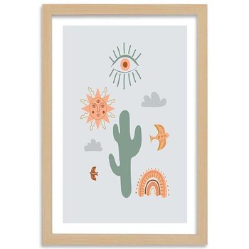 Obraz w ramie naturalnej FEEBY, Kaktus Roślina 70x100 - Feeby