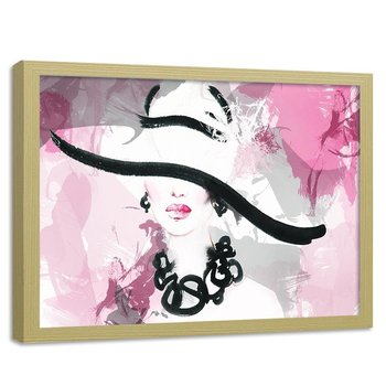 Obraz w ramie naturalnej FEEBY, Kobieta w kapeluszu róż 60x40 - Feeby