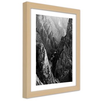 Obraz w ramie naturalnej FEEBY, Krajobraz Góry Czarno Biały 70x100 - Feeby