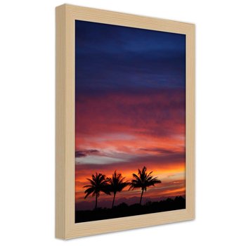 Obraz w ramie naturalnej FEEBY, Palmy Zachód Słońca Morze 70x100 - Feeby