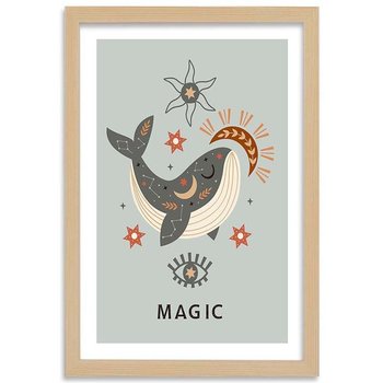 Obraz w ramie naturalnej FEEBY, Wieloryb Magiczny Zwierzęta 30x45 - Feeby