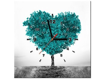 Obraz z zegarem, Drzewko miłości, 40x40 cm, turkusowy - Oobrazy