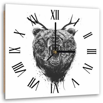 Obraz z zegarem, Dziki niedźwiedź i rogaty jeleń - Zegar kwadratowy - 80x80 - Feeby