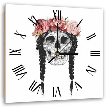 Obraz z zegarem FEEBY Hipisowa czaszka z Kwiatami, 60x60 cm - Feeby