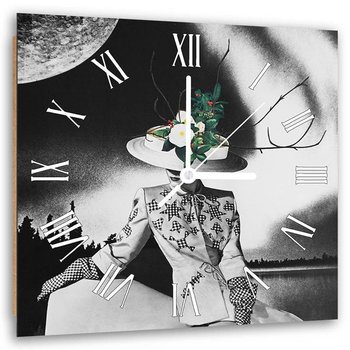 Obraz z zegarem FEEBY Nocne niebo kobieta w kwiecistym kapeluszu - 60x60 cm - Feeby