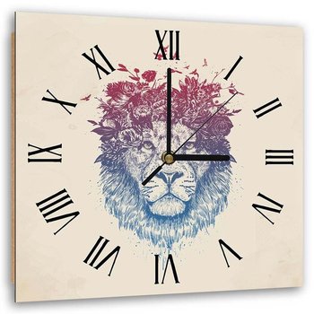 Obraz z zegarem FEEBY Ombre lew vintage z Kwiatami, 60x60 cm - Feeby