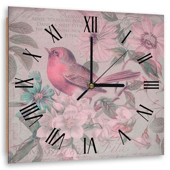 Obraz z zegarem FEEBY Ptak i Kwiaty, 60x60 cm - Feeby