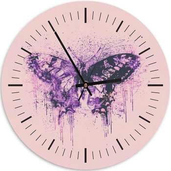Obraz z zegarem, Fioletowy motyl - Zegar okrągły - 80x80 - Feeby