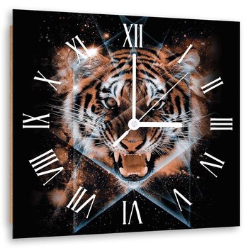 Obraz z zegarem, Groźny tygrys - Zegar kwadratowy - 80x80 - Feeby