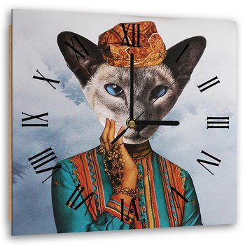 Obraz z zegarem, Kolaż orientalna kobieta z głową kota surrealizm - 80x80 - Feeby