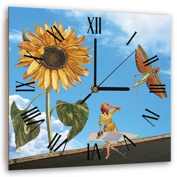 Obraz z zegarem, Kolaż słonecznik pasikonik kobieta surrealizm - 60x60 - Feeby