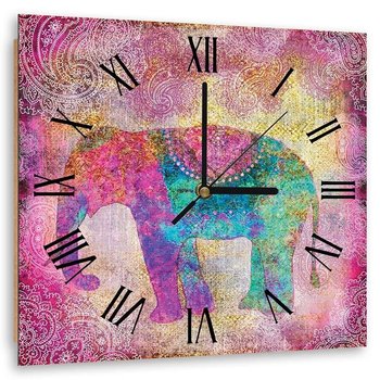 Obraz z zegarem, Kolorowy słoń - Zegar kwadratowy - 80x80 - Feeby