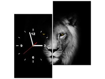 Obraz z zegarem, Lew w cieniu, 2 elementy, 60x60 cm - Oobrazy