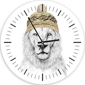 Obraz z zegarem, Lew w czapce - Zegar okrągły - 60x60 - Feeby