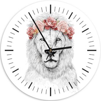 Obraz z zegarem, Lew z kwiatami na głowie - Zegar okrągły - 60x60 - Feeby