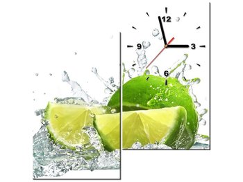 Obraz z zegarem, Limonka, 2 elementy, 60x60 cm - Oobrazy