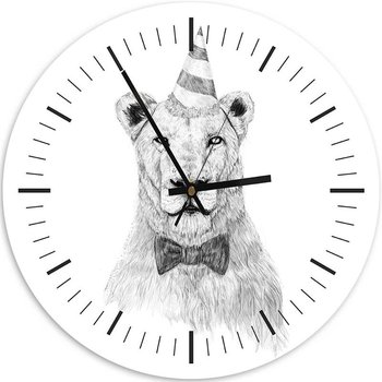 Obraz z zegarem, Lwica w muszce - Zegar okrągły - 60x60 - Feeby