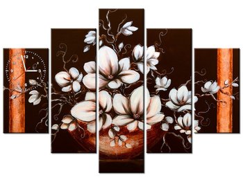 Obraz z zegarem, Magnolia III Waza, 5 elementów, 150x105 cm - Oobrazy