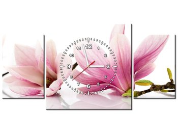 Obraz z zegarem, Magnolie, 3 elementy, 80x40 cm, różowy - Oobrazy