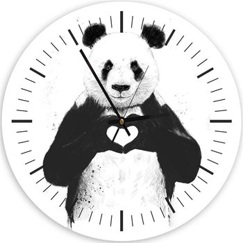 Obraz z zegarem, Miś panda serce love - Zegar okrągły - 60x60 - Feeby
