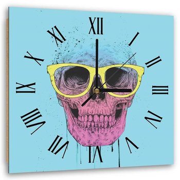 Obraz z zegarem, Modna czaszka i żółte okulary - Zegar kwadratowy - 60x60 - Feeby