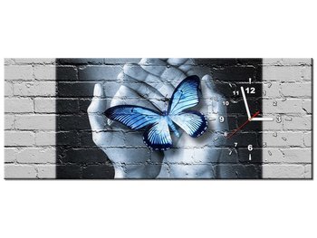 Obraz z zegarem, Motyl na dłoniach, 1 element, 100x40 cm - Oobrazy
