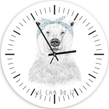 Obraz z zegarem, Niedźwiedź polarny w chuście i napis - Zegar okrągły - 60x60 - Feeby