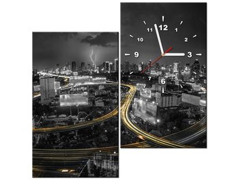 Obraz z zegarem, Noc w Bangkoku, 2 elementów, 60x60 cm - Oobrazy