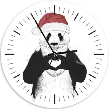 Obraz z zegarem, Panda Święty Mikołaj - Zegar okrągły - 80x80 - Feeby