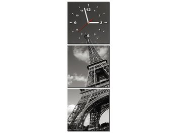 Obraz z zegarem, Paryż Wieża Eiffla, 3 elementy, 30x90 cm - Oobrazy
