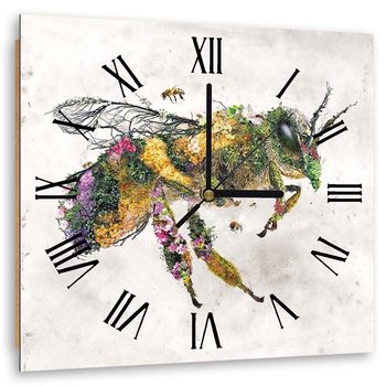 Obraz z zegarem, Pszczoła i kwiaty - Zegar kwadratowy - 60x60 - Feeby