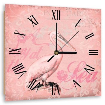Obraz z zegarem, Różowy pelikan - Zegar kwadratowy - 60x60 - Feeby